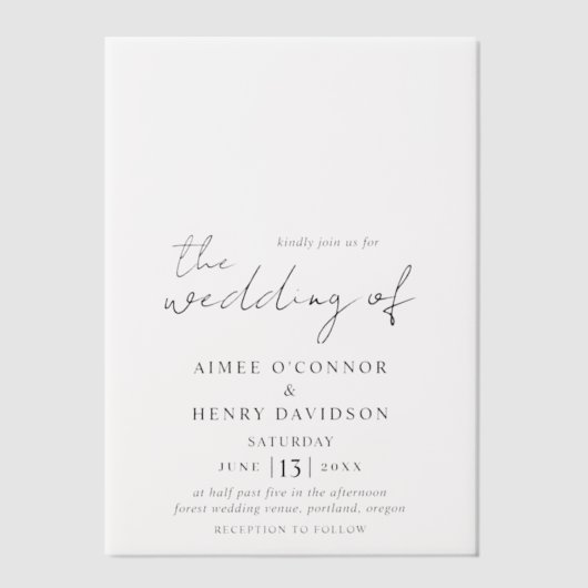 Aimee Rustic Script Modern Wedding Vellum Uitnodigingen (Voorkant)