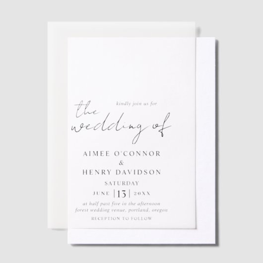 Aimee Rustic Script Modern Wedding Vellum Uitnodigingen (Offset)