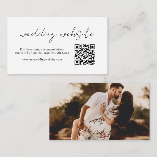 Aimee Rustic Script QR-code Modern Wedding Informatiekaartje (Voorkant / Achterkant)