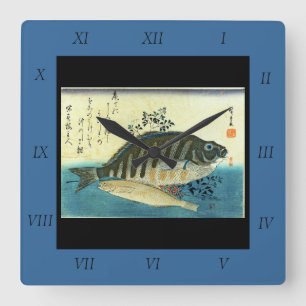 Ainame & Shima-hata - Japanse vis van Hiroshige Vierkante Klok