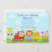 Ainmal Zoo Train Birthday Party Invitation Kaart (Voorkant)