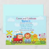 Ainmal Zoo Train Birthday Party Invitation Kaart (Voorkant / Achterkant)