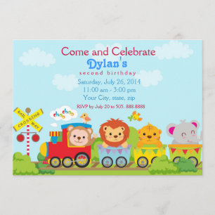 Ainmal Zoo Train Birthday Party Invitation Kaart