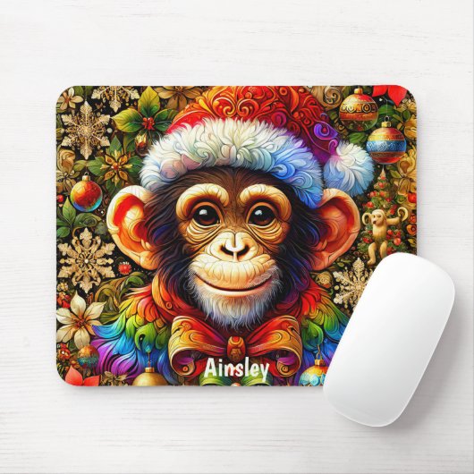 AINSLEY ~ Zany CHIMPANSEE Kerst Muismat (Met muis)