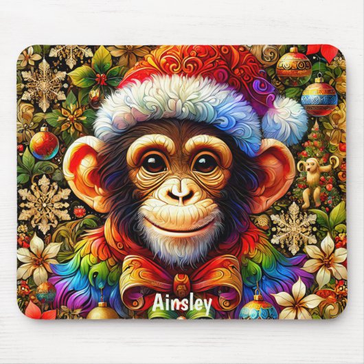 AINSLEY ~ Zany CHIMPANSEE Kerst Muismat (Voorkant)