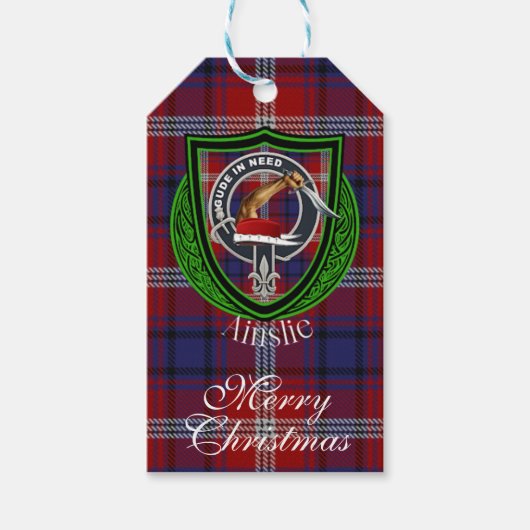 Ainslie Schotse Clan Tartan & Wapen Cadeaulabel (Voorkant)