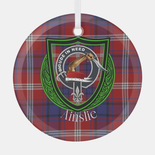 Ainslie Scottish Clan Tartan & Crest Glas Ornament (Voorkant)