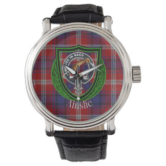Ainslie Scottish Clan Tartan & Crest Horloge