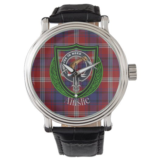 Ainslie Scottish Clan Tartan & Crest Horloge (Voorkant)