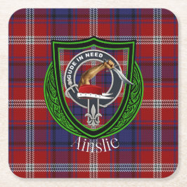 Ainslie Scottish Clan Tartan & Crest Kartonnen Onderzetters