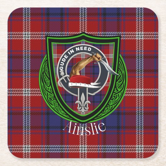 Ainslie Scottish Clan Tartan & Crest Kartonnen Onderzetters (Voorkant)