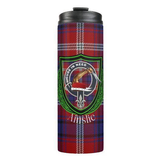 Ainslie Scottish Clan Tartan & Crest Thermosbeker (Voorkant)