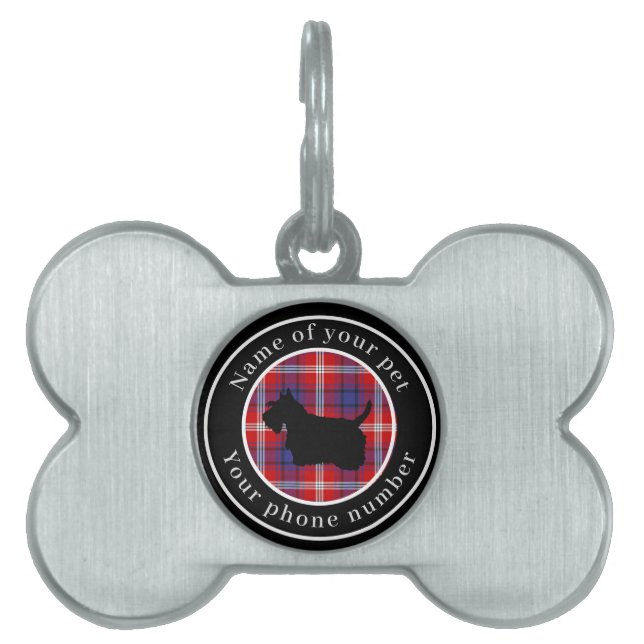 Ainslie Tartan Scottie hond gepersonaliseerd Huisdieren Naamplaatje (voorkant)