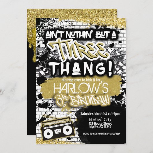 Aint Niets dan een Three Thang Hip Hop Verjaardag Kaart (Voorkant / Achterkant)