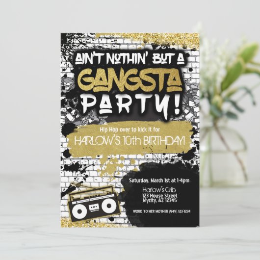 Aint Nothin, maar een Gangsta Party Hip Hop Birthd Kaart (Staand voorkant)