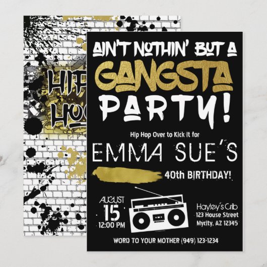 Aint Nothin, maar een Gangsta Party Hip Hop Birthd Kaart (Voorkant / Achterkant)