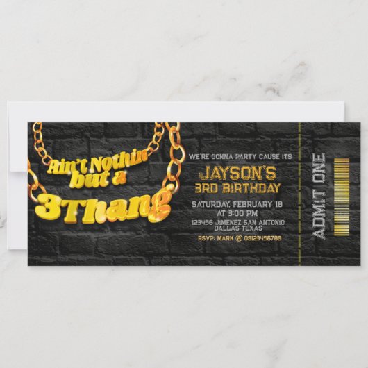 Ain't Nothing but a 3 Thang - Hip Hop Ticket Kaart (Voorkant)