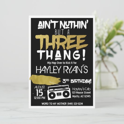 Aint Nuthin, maar drie Thang Hip Hop 3rd Birthday Kaart (Staand voorkant)