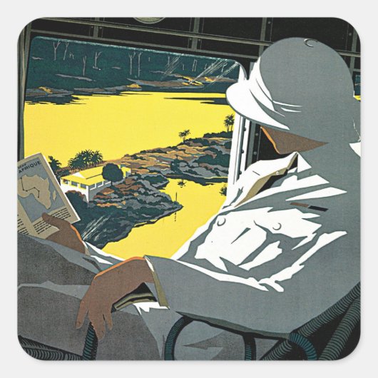 Air Afrique: Visitez L'Afrique en Avion Vierkante Sticker (Voorkant)