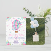 Air Ballon Verjaardag Foto uitnodigingen (Staand voorkant)