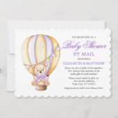 Air Balloon Teddy Bear Paars Baby shower Mail Kaart (Voorkant)