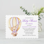 Air Balloon Teddy Bear Paars Baby shower Mail Kaart (Staand voorkant)