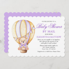 Air Balloon Teddy Bear Paars Baby shower Mail Kaart