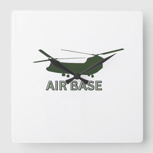 AIR BASE Graphic Clock Bold Militair geïnspireerd Vierkante Klok (Voorkant)