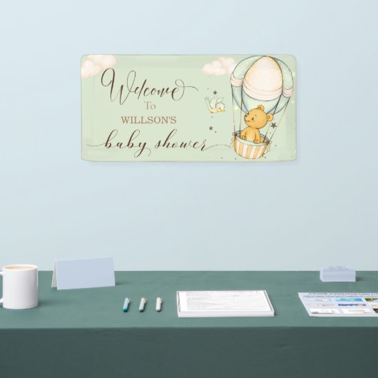 Air Blue Boy Teddy Bear Baby shower Welkom Spandoek (Beurs)