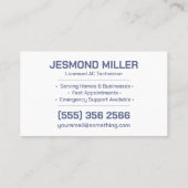 Air Conditioning – Repair, Service, Installation Visitekaartje (Achterkant)