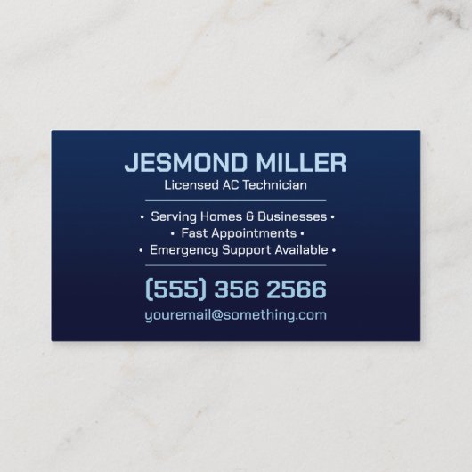 Air Conditioning – Repair • Service • Installation Visitekaartje (Achterkant)