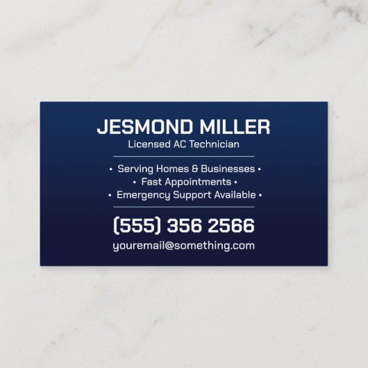 Air Conditioning – Repair • Service • Installation Visitekaartje (Achterkant)