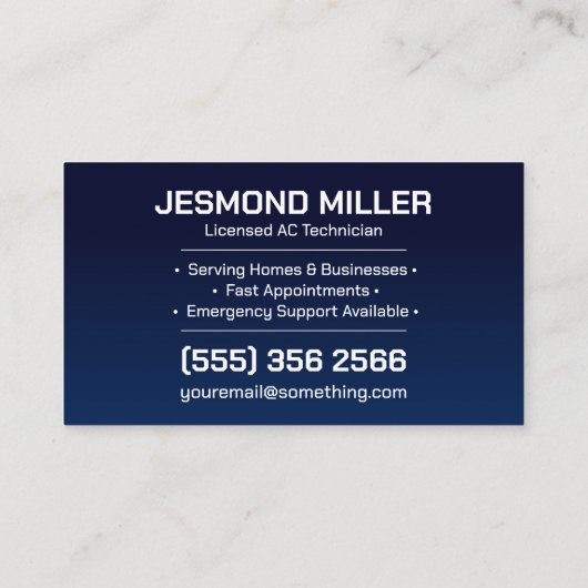 Air Conditioning – Repair, Service, Installation Visitekaartje (Achterkant)
