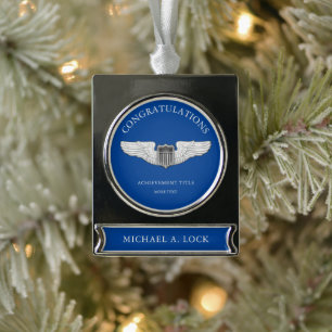 Air Force Pilot Wings aangepaste tekst Verzilverd Banner Ornament