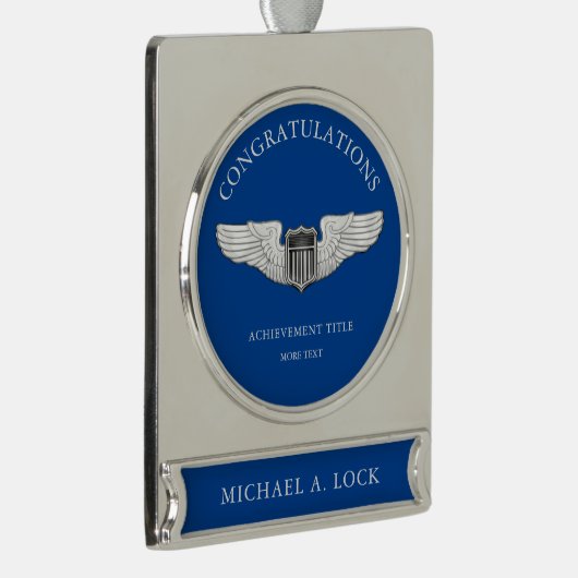 Air Force Pilot Wings aangepaste tekst Verzilverd Banner Ornament (Rechts)