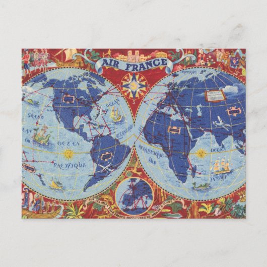 Air France Map of the World Briefkaart (Voorkant)
