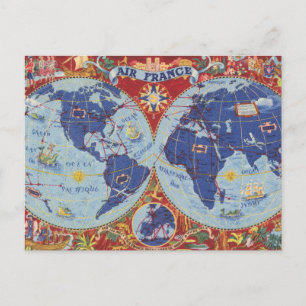 Air France Map of the World Briefkaart