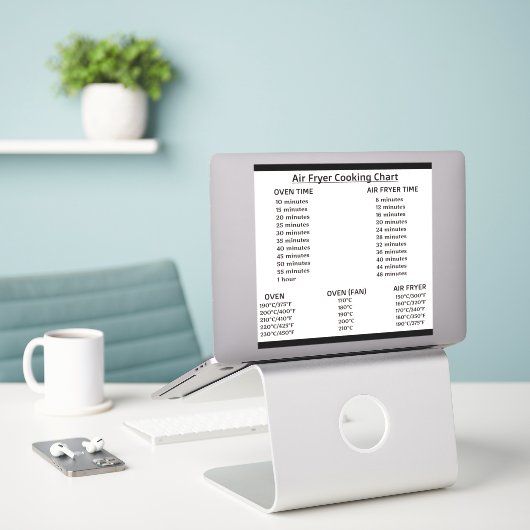 Air Fryer-conversiegrafiek (Celsius/Fahrenheit) St Sticker (Laptop op bureau)