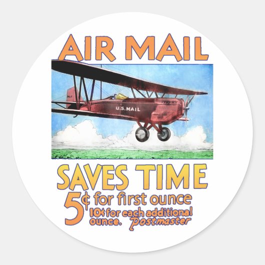 Air Mail bespaart tijd Ronde Sticker (Voorkant)