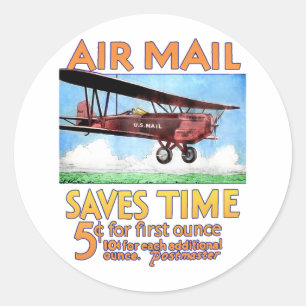 Air Mail bespaart tijd Ronde Sticker