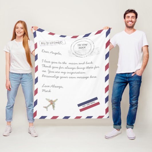Air Mail Letter en Airplane custom message Fleece Deken (In situ)
