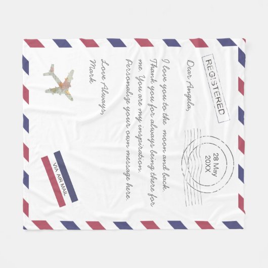 Air Mail Letter en Airplane custom message Fleece Deken (Voorkant (Horizontaal))