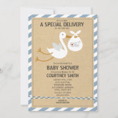 Air Mail Special Delivery Stork Boy Baby shower Kaart (Voorkant)