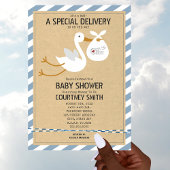 Air Mail Special Delivery Stork Boy Baby shower Kaart
