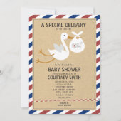 Air Mail Special Delivery Stork Unisex Baby shower Kaart (Voorkant)
