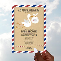 Air Mail Special Delivery Stork Unisex Baby shower