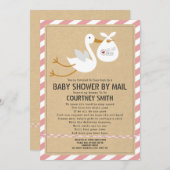 Air Mail Stork Pink Baby shower per post Kaart (Voorkant / Achterkant)