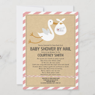 Air Mail Stork Pink Baby shower per post Kaart