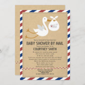 Air Mail Stork Red Blue Baby shower per post Kaart (Voorkant / Achterkant)