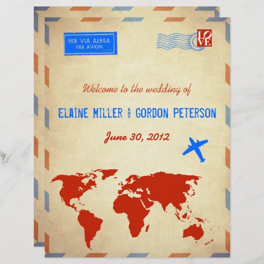  Air Mail Wedding Program Flyer: Onderdruk (Voorkant / Achterkant)